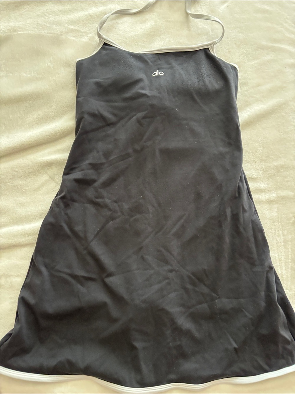 ALO Yoga Black Backless Slip Dress with White Trim